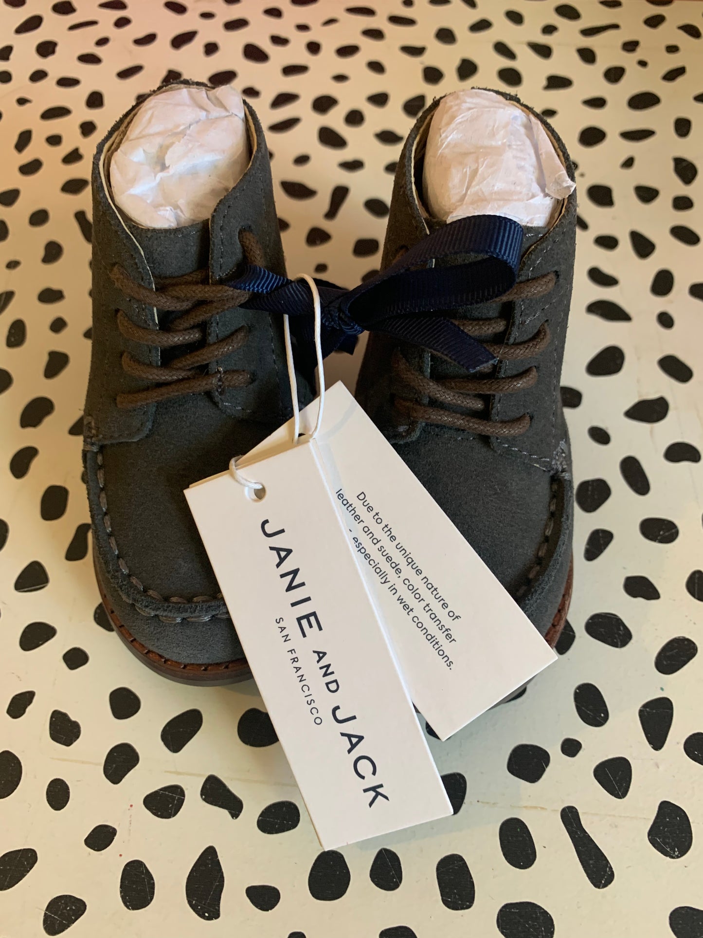 Janie & Jack grey leather boots with brown laces. *New with Tags* Size 4.
