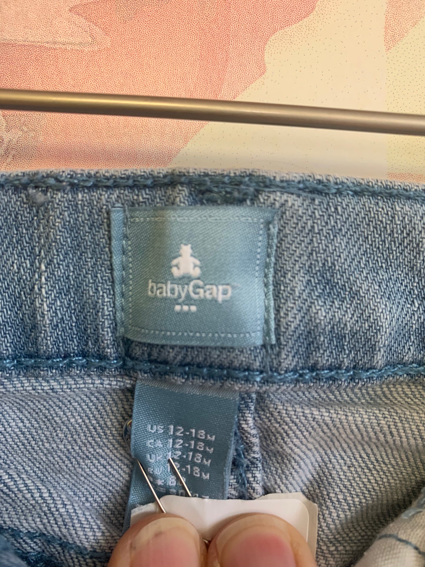 Baby Gap blue Jean shorts with white embroidery at hem. Size 12-18m