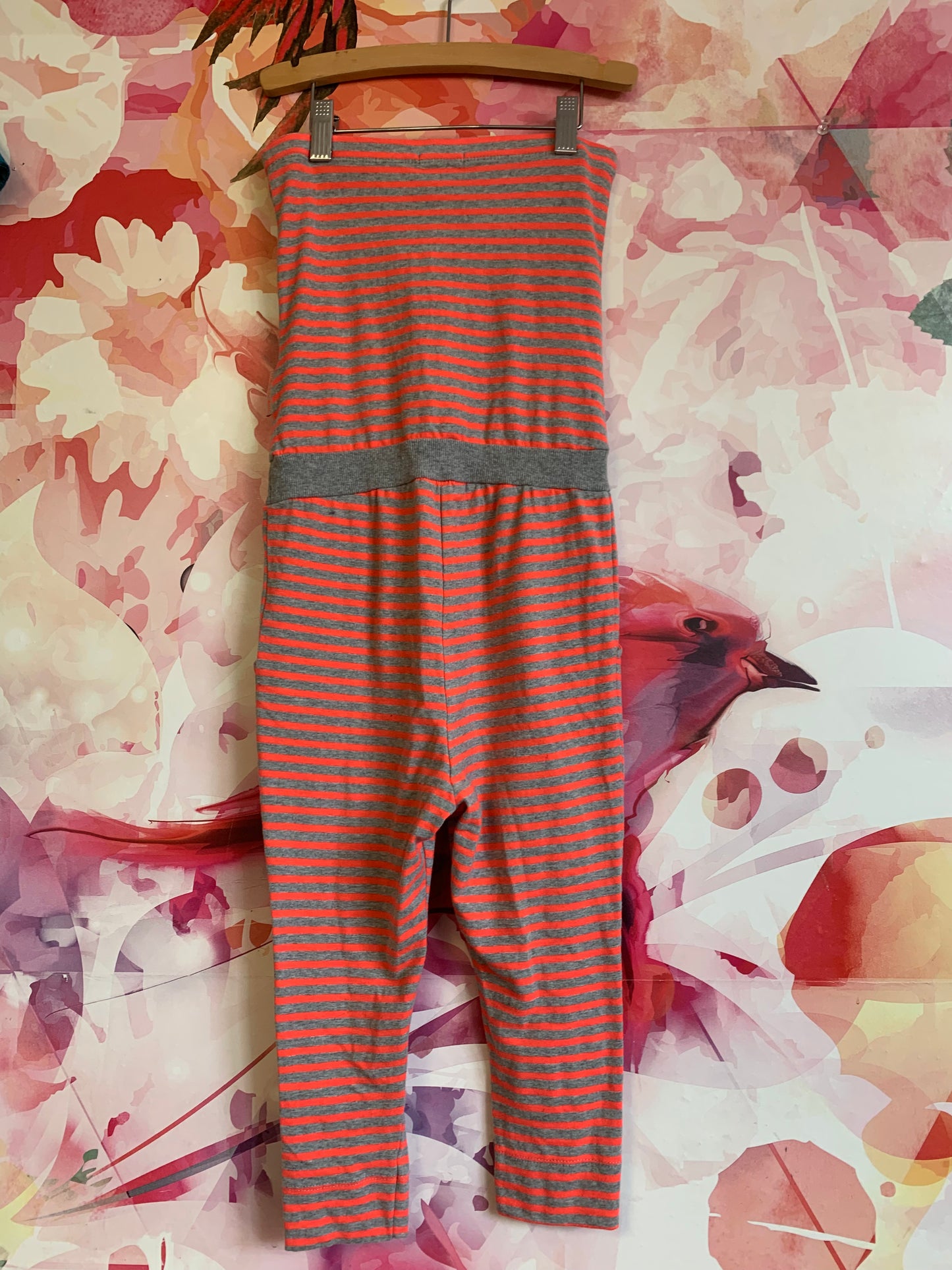 NONO bright Orange & grey stripe strapless romper with pockets and elastic waist. Size 8