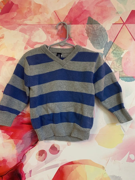 Baby Gap blue and grey stripe V-neck sweater. Size 2T