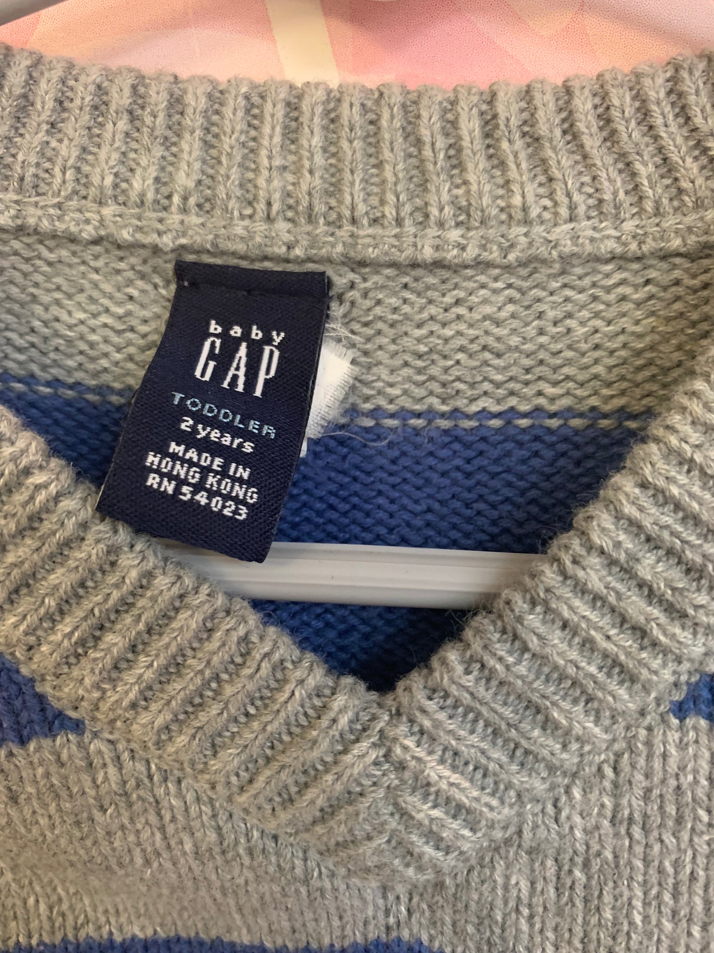 Baby Gap blue and grey stripe V-neck sweater. Size 2T