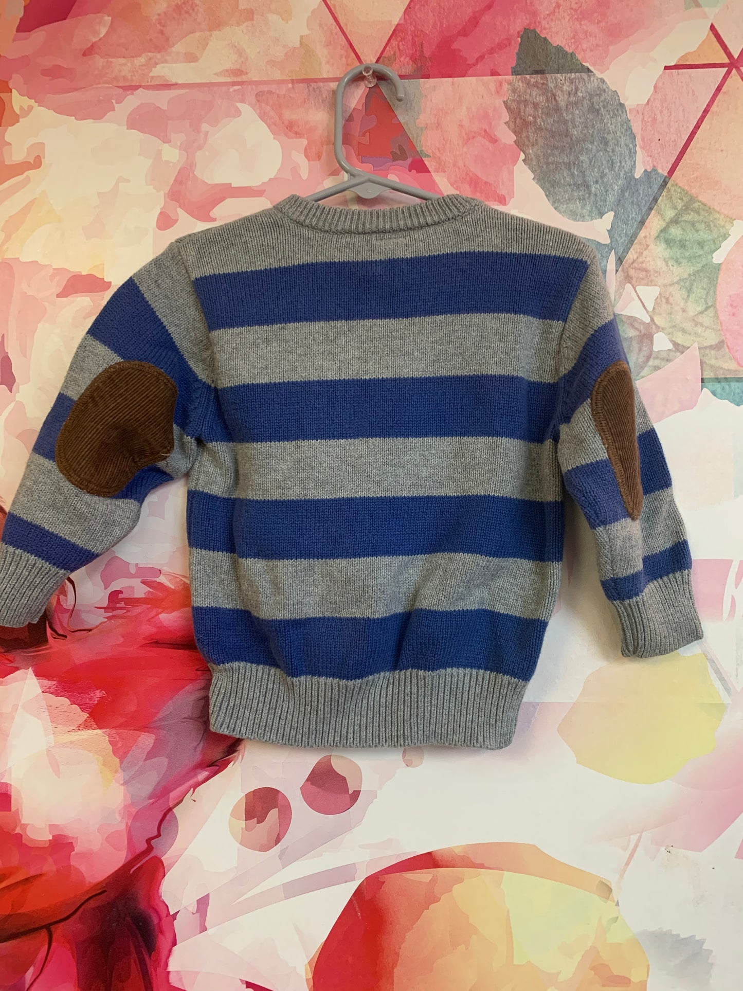 Baby Gap blue and grey stripe V-neck sweater. Size 2T