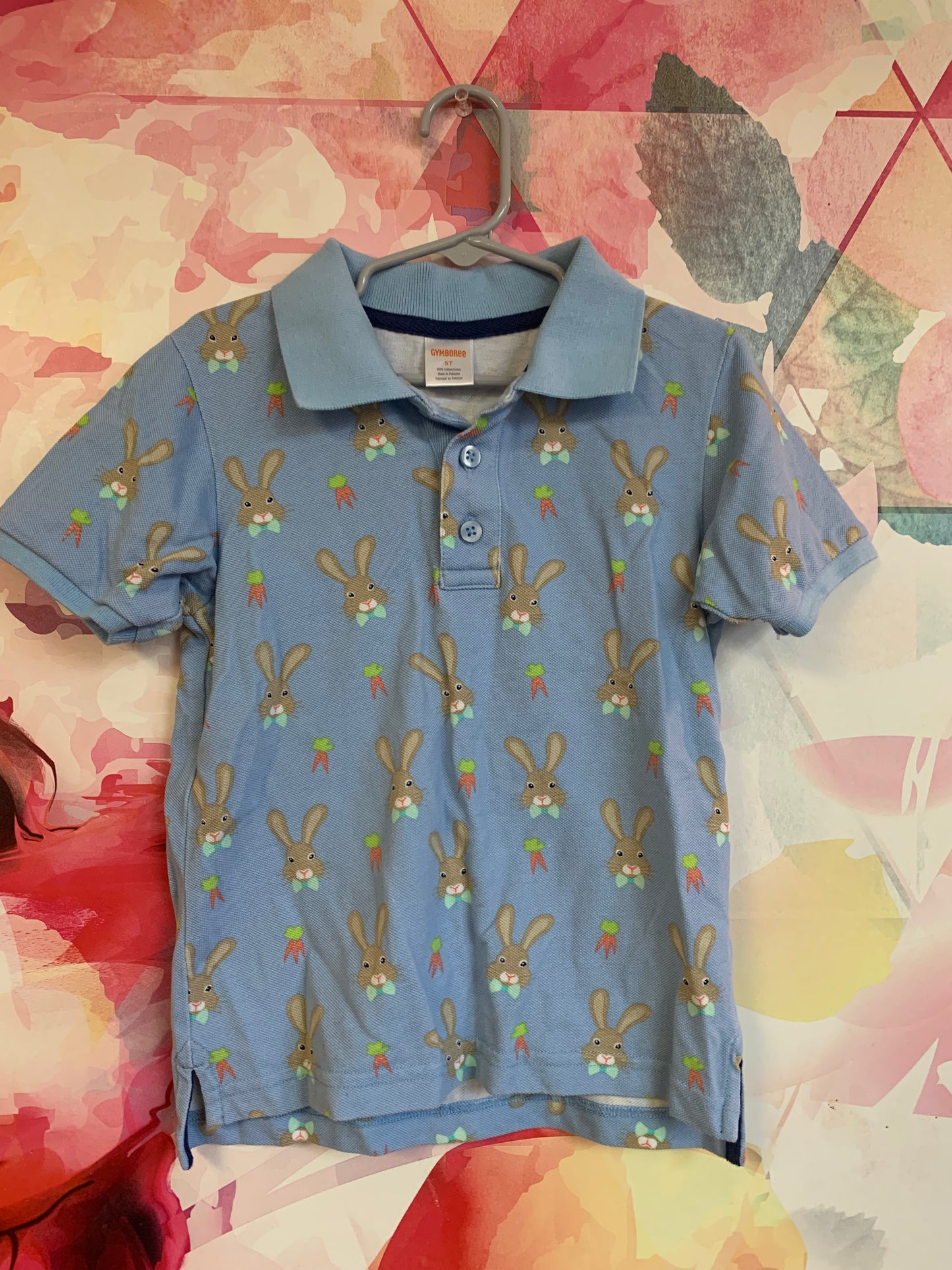 Gymboree blue short sleeve polo with bunnies. Size 5T