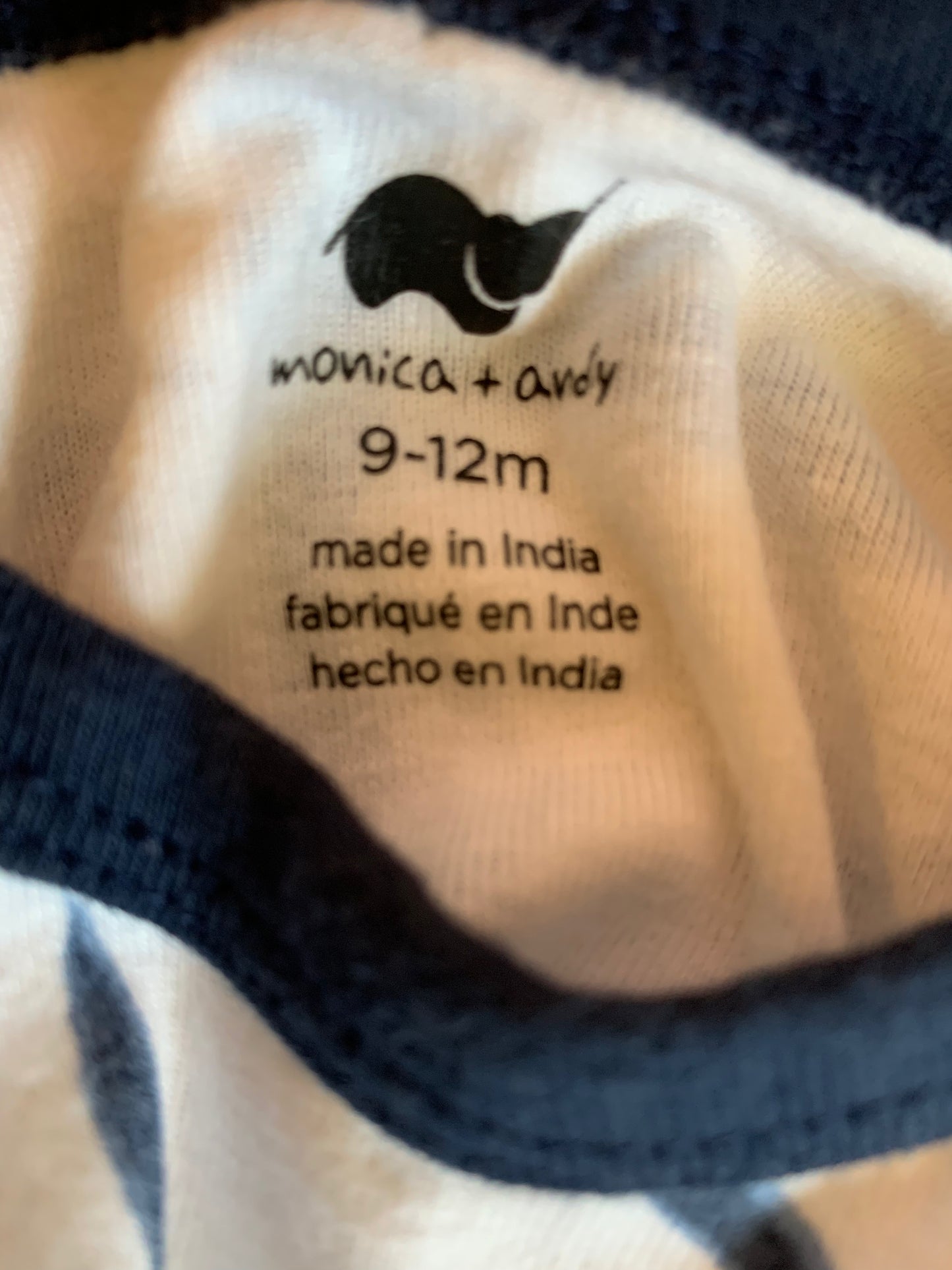 Monica & Andy cream and blue long sleeve onesie. Size 9-12m