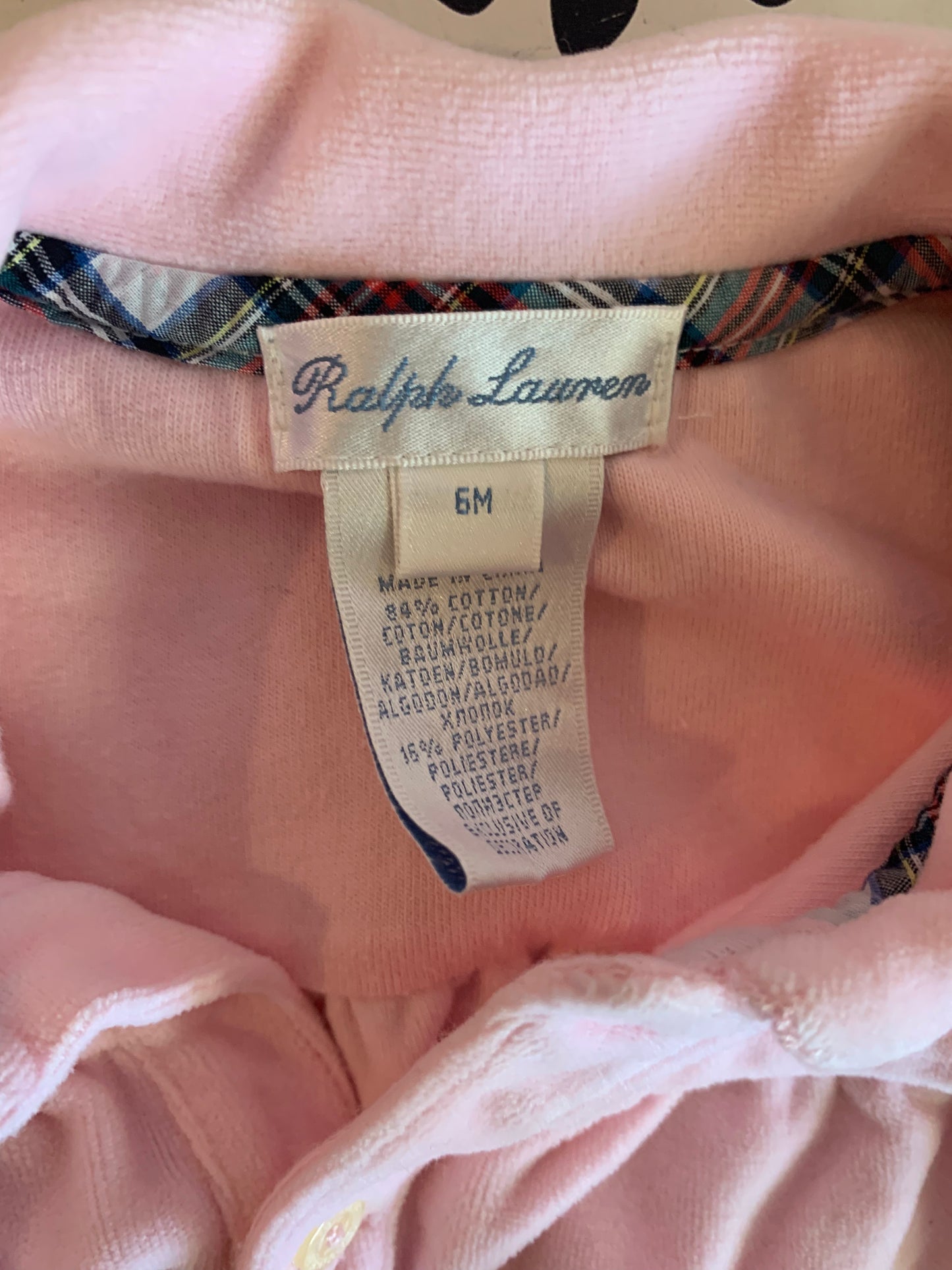 Ralph Lauren pink velour footed romper. Size 6m
