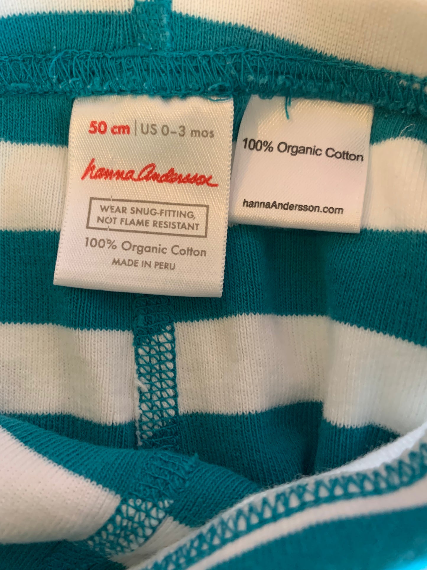 Hanna Andersson teal/white stripe pants. Size 0-3m / NB