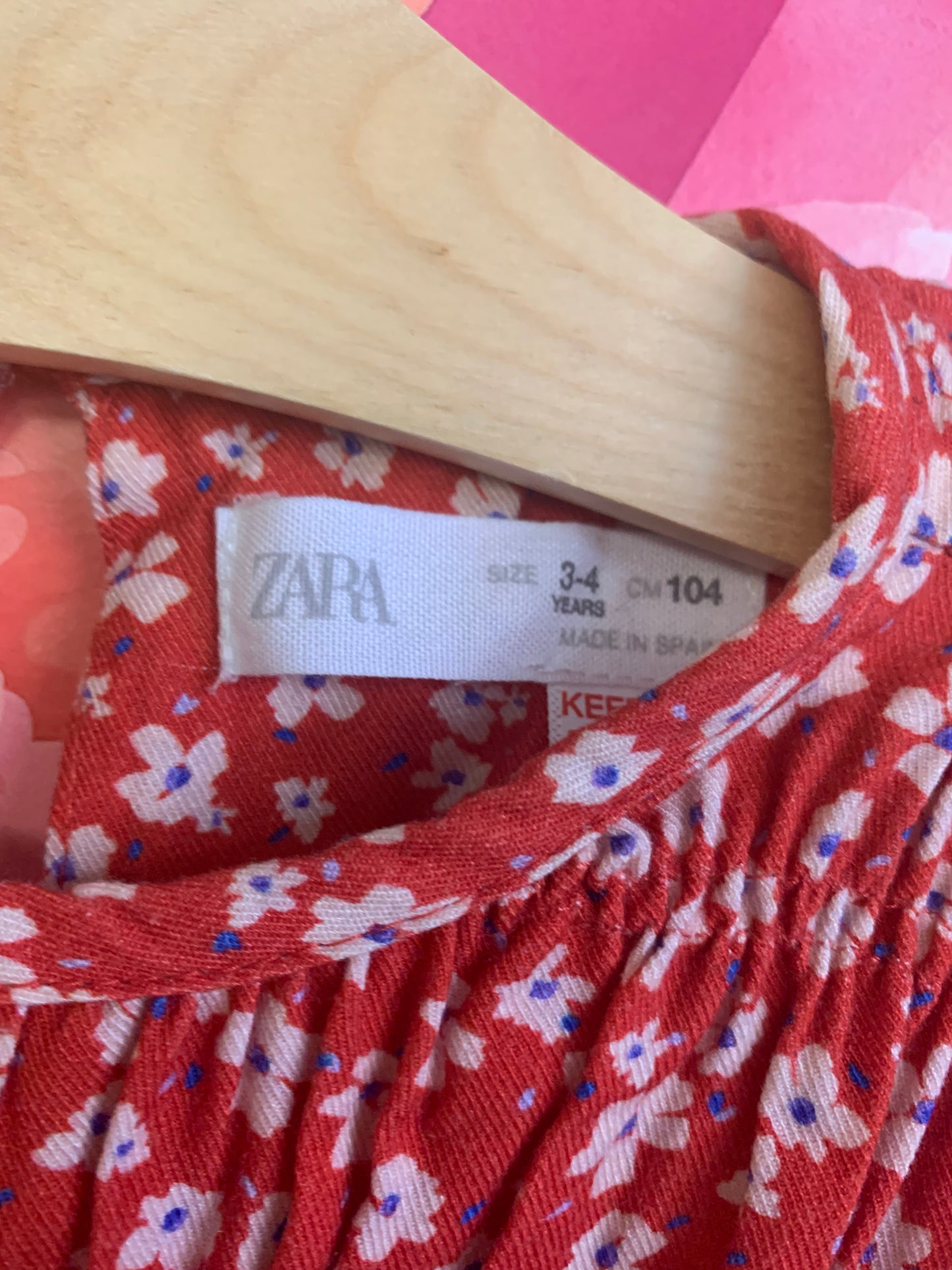 Zara red dress with tiny white/blue flowers. Size 3T / 4T