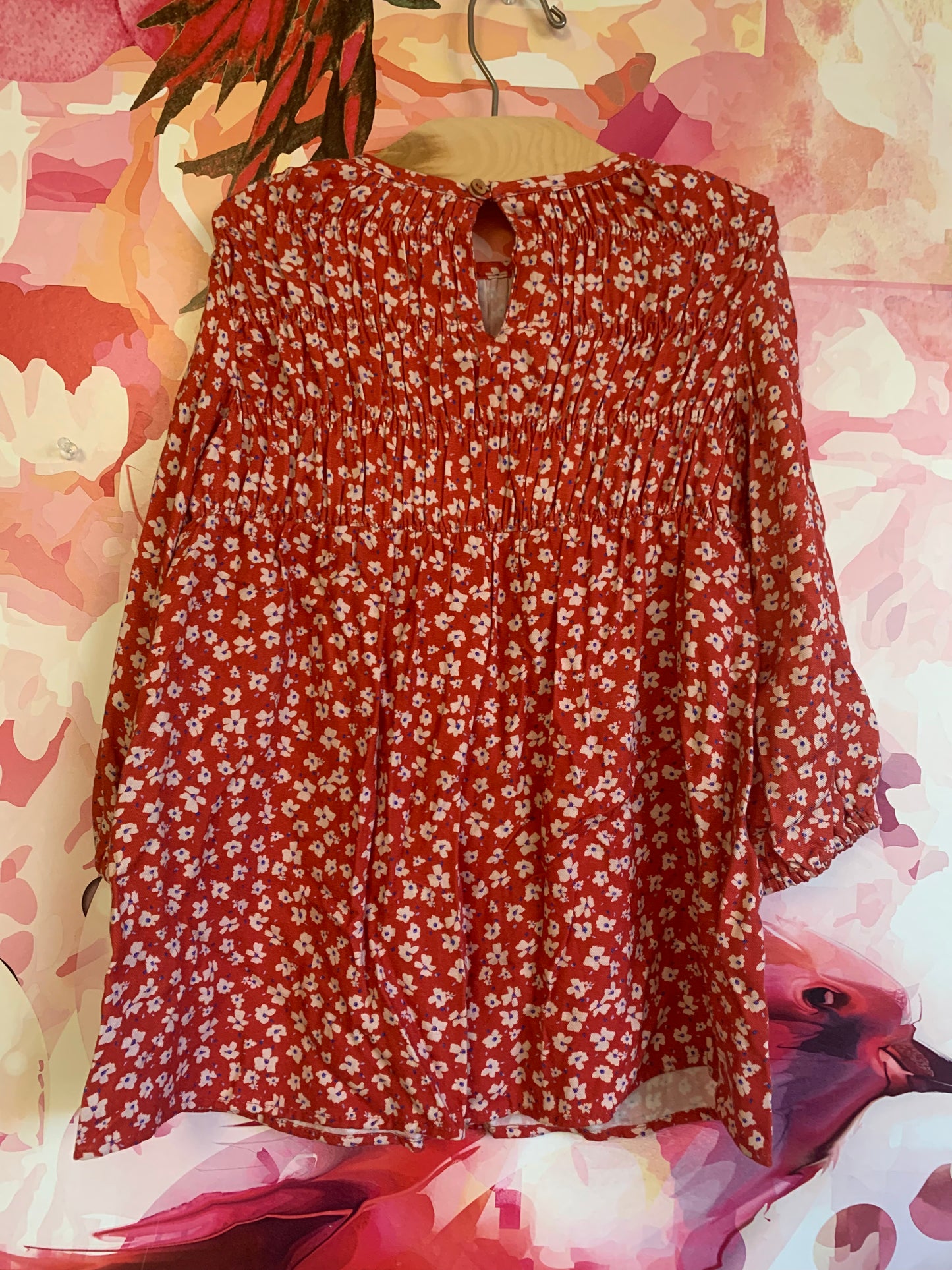 Zara red dress with tiny white/blue flowers. Size 3T / 4T