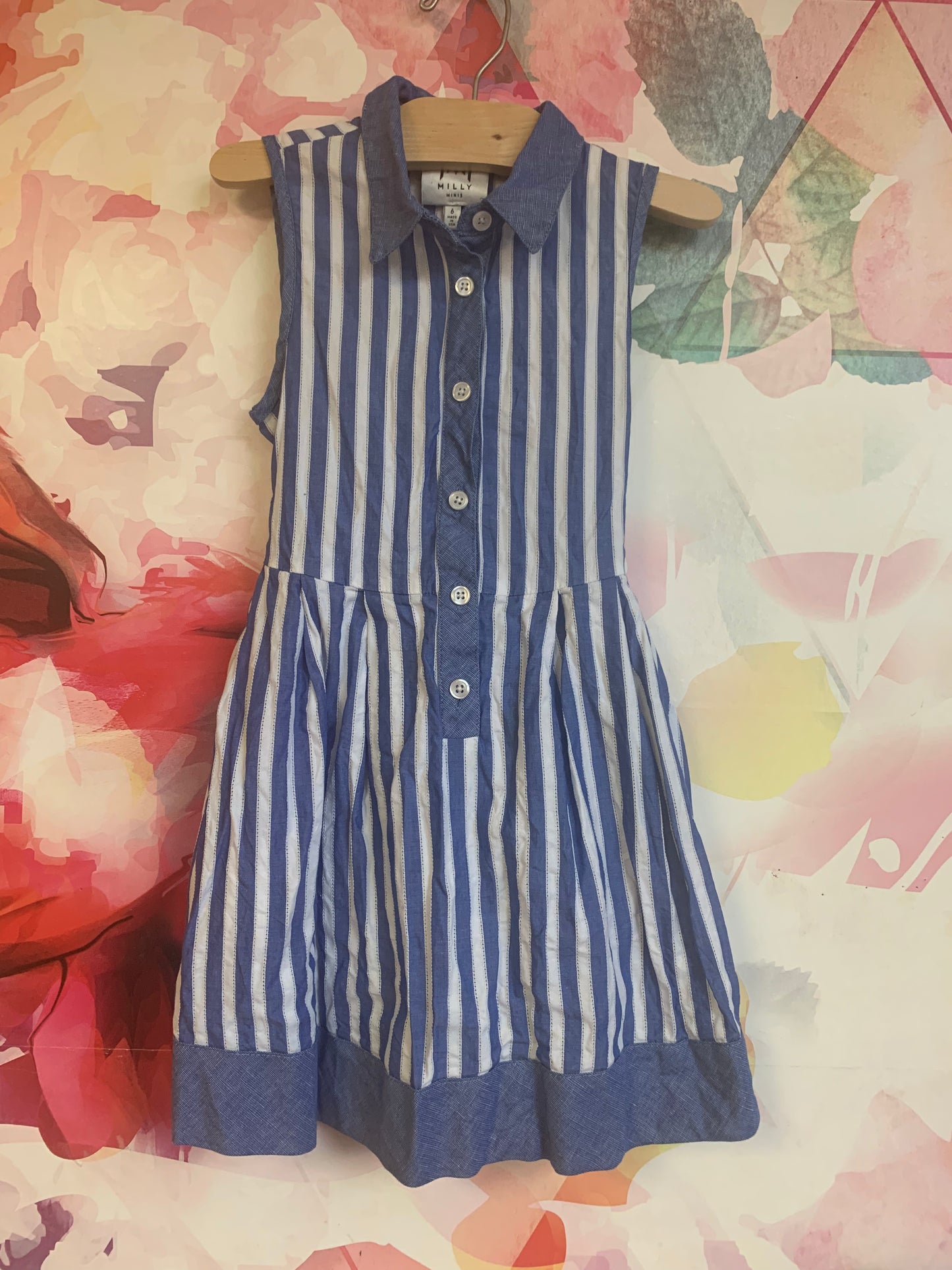 Milly Minis blue & white stripe sleeveless dress. Size 6T