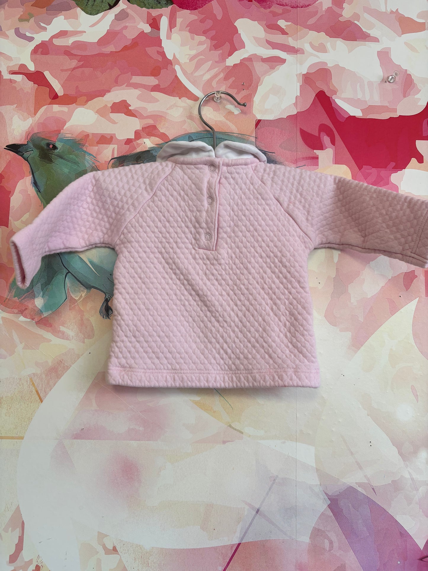 little english pink quilted long sleeve top with white Peter Pan collar. Size 6m