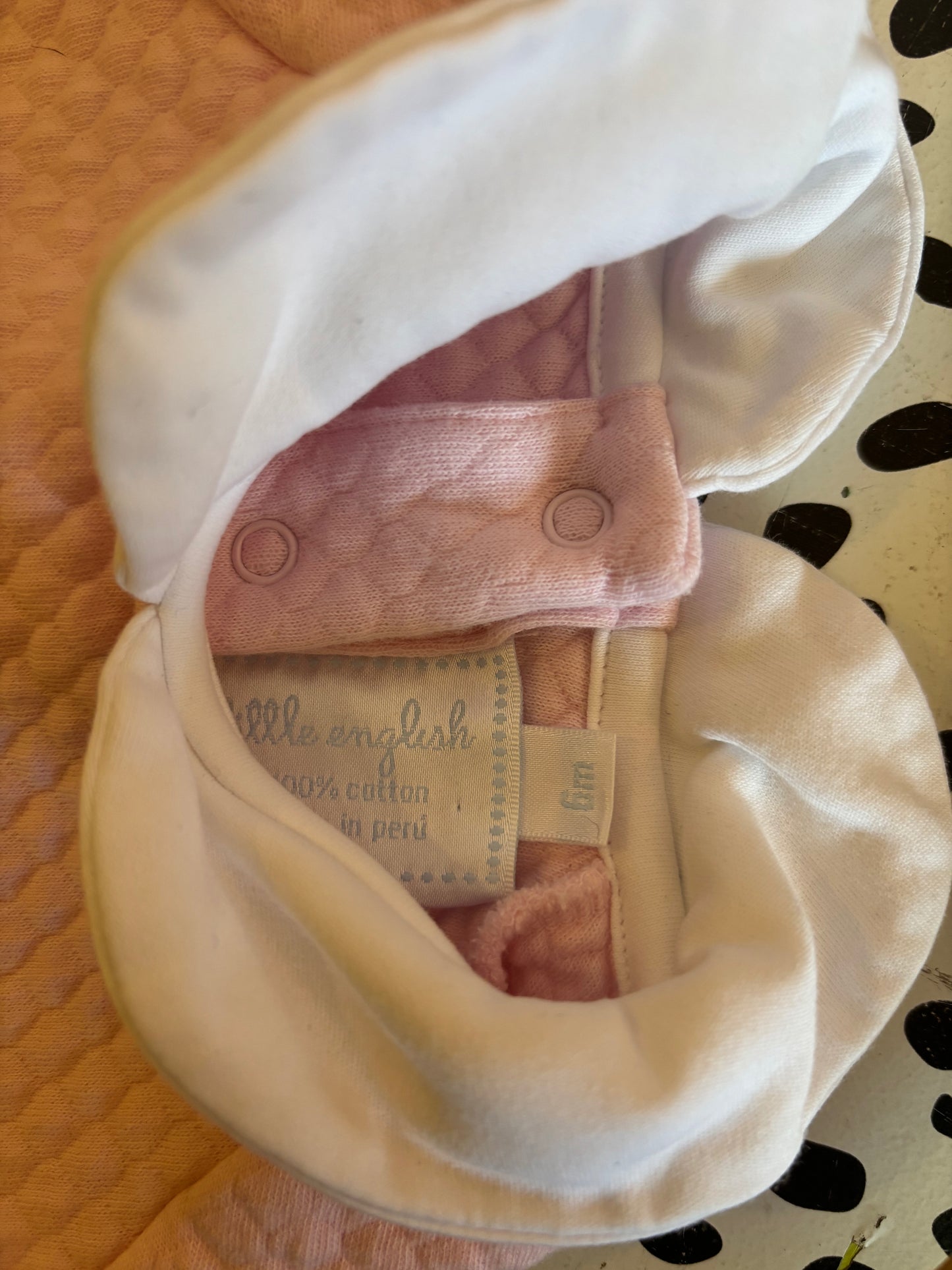 little english pink quilted long sleeve top with white Peter Pan collar. Size 6m