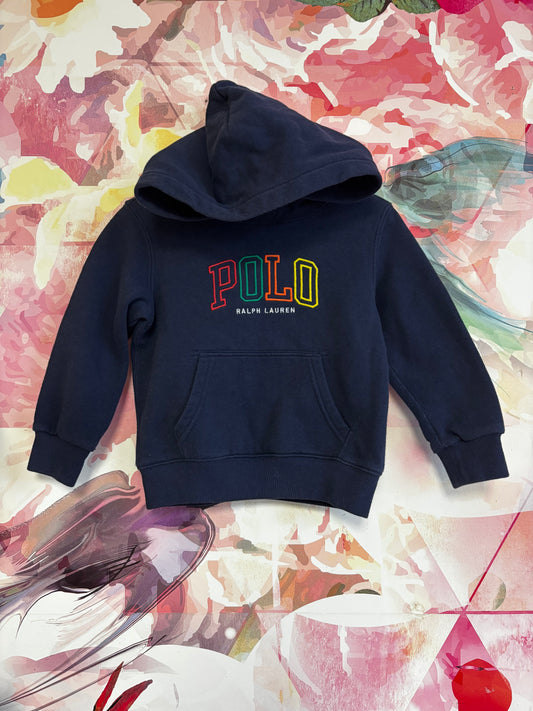 Polo Ralph Lauren navy blue hoodie with colorful logo. Size 3T.