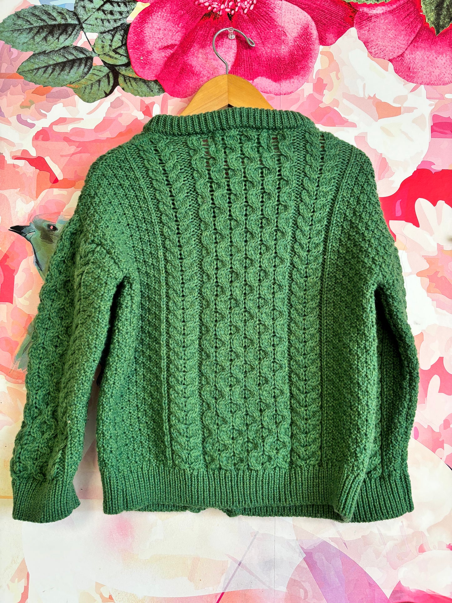 Original Aran Co. green 100% new Marino wool cardigan sweater. Size 7T / 8T