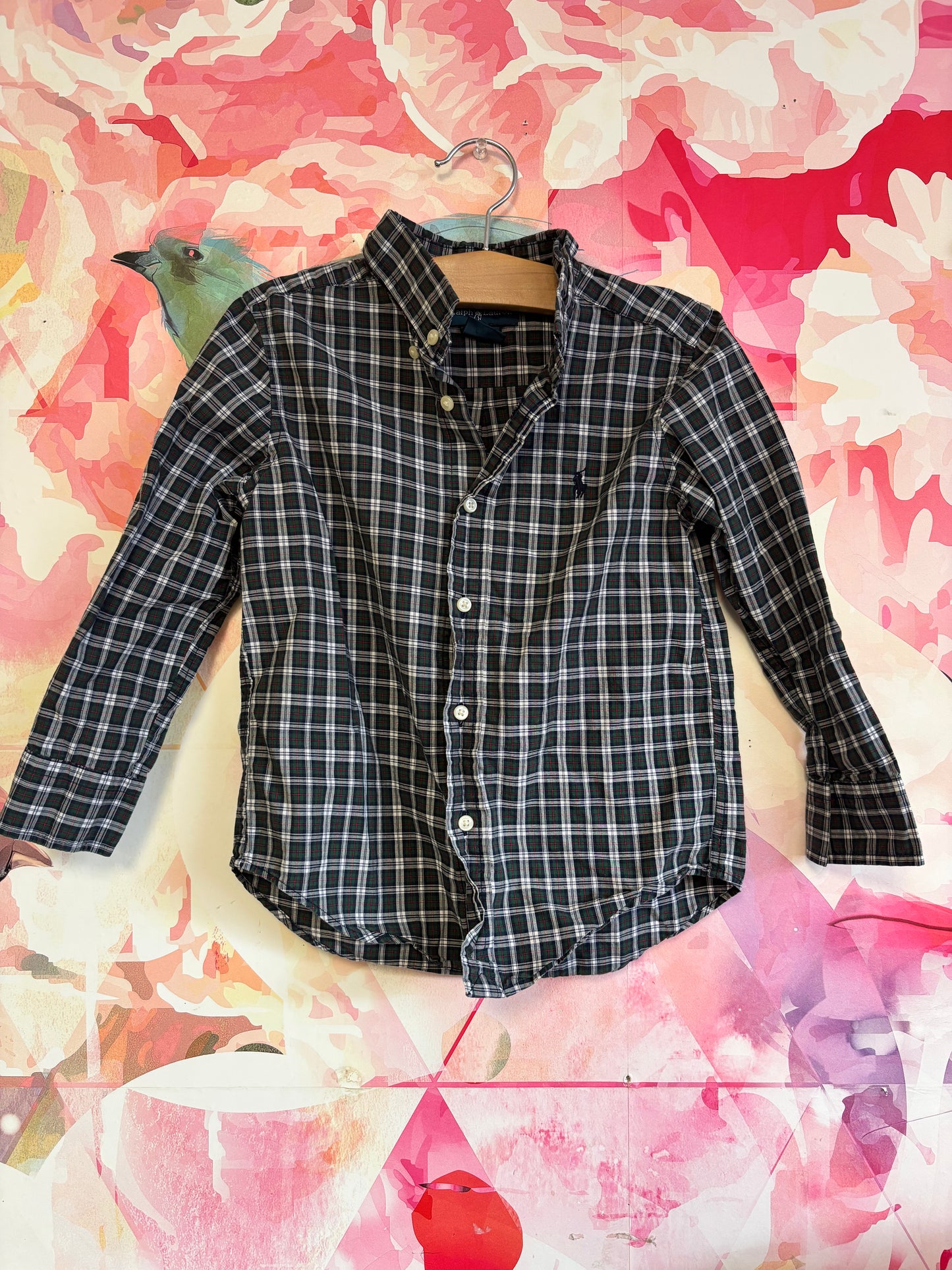 Ralph Lauren blue, green, white, red plaid long sleeve button down. Size 4T