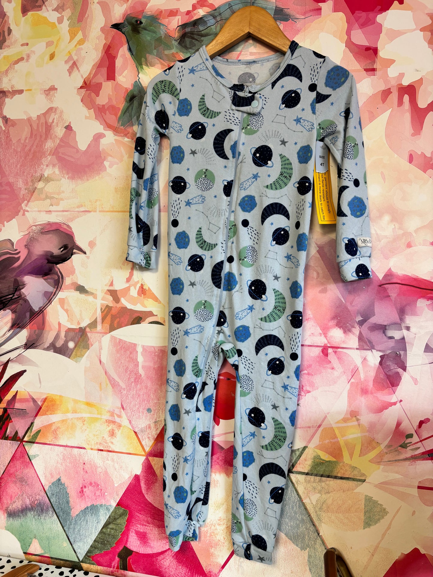 Mon Petit blue long sleeve zip up romper sleeper with planets. NEW WITH TAG. Size 4T