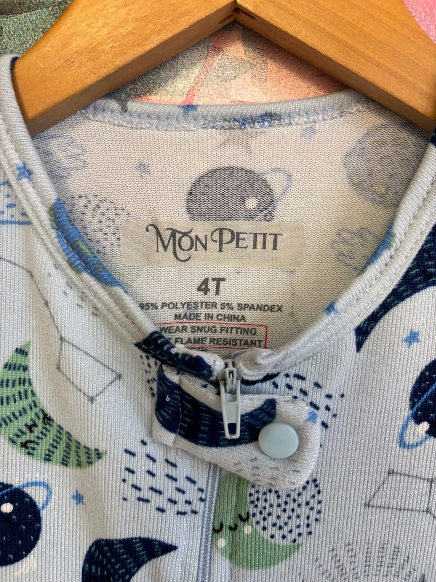 Mon Petit blue long sleeve zip up romper sleeper with planets. NEW WITH TAG. Size 4T