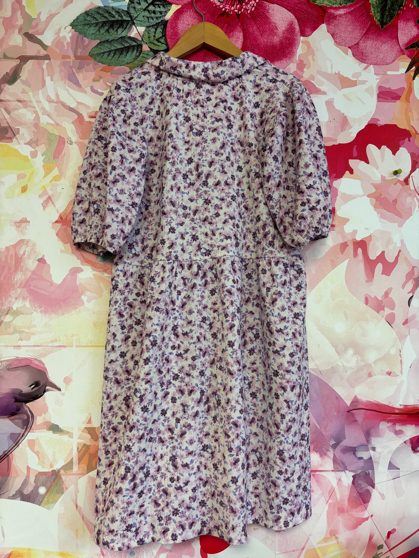 ZARA Purple & White Short Sleeve Dress With Flowers. Button Front & Collar. Size 13T.