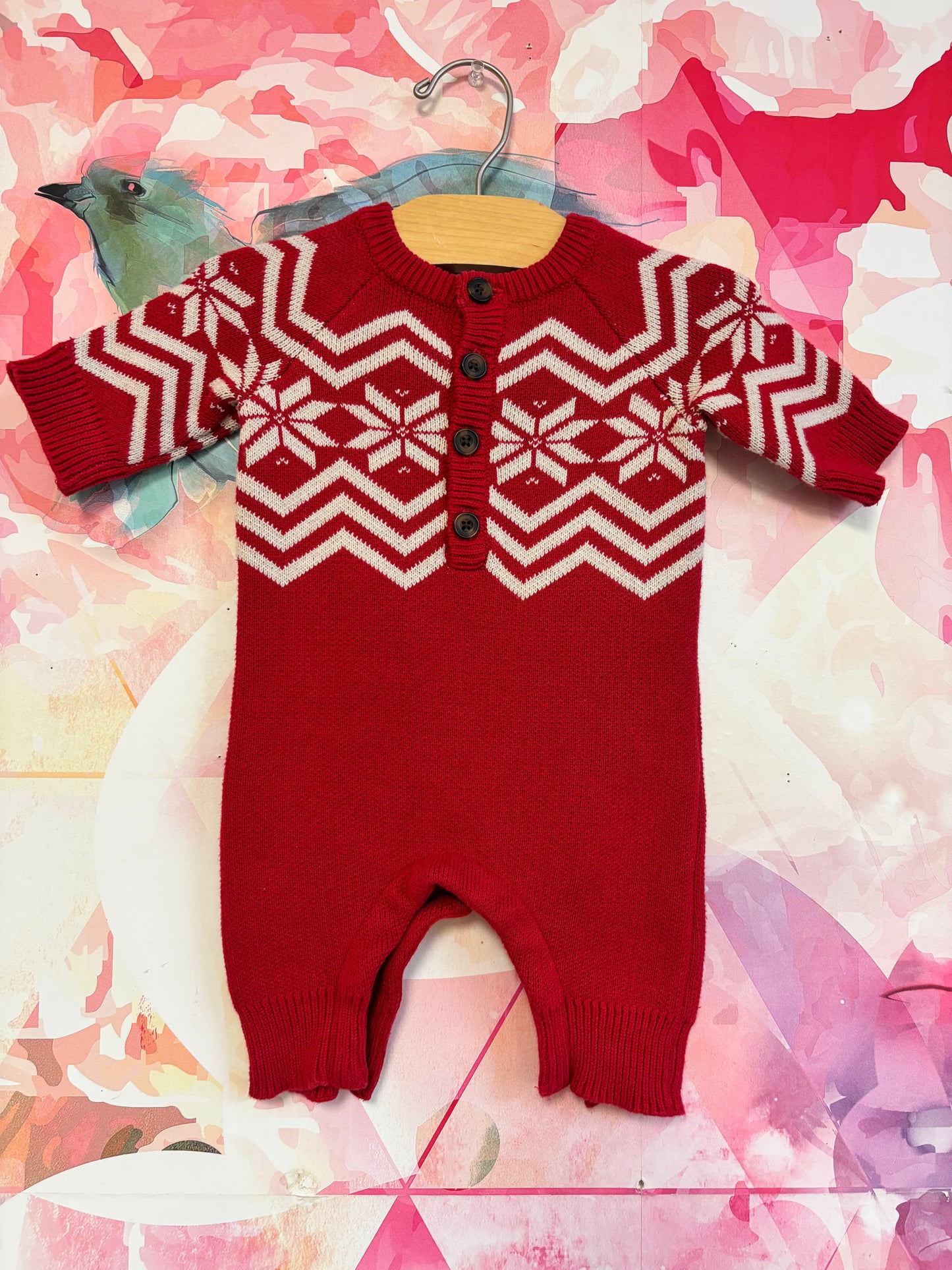 Hanna Andersson red and white knit romper. Snap closure and buttons. Size 0-3m / NB