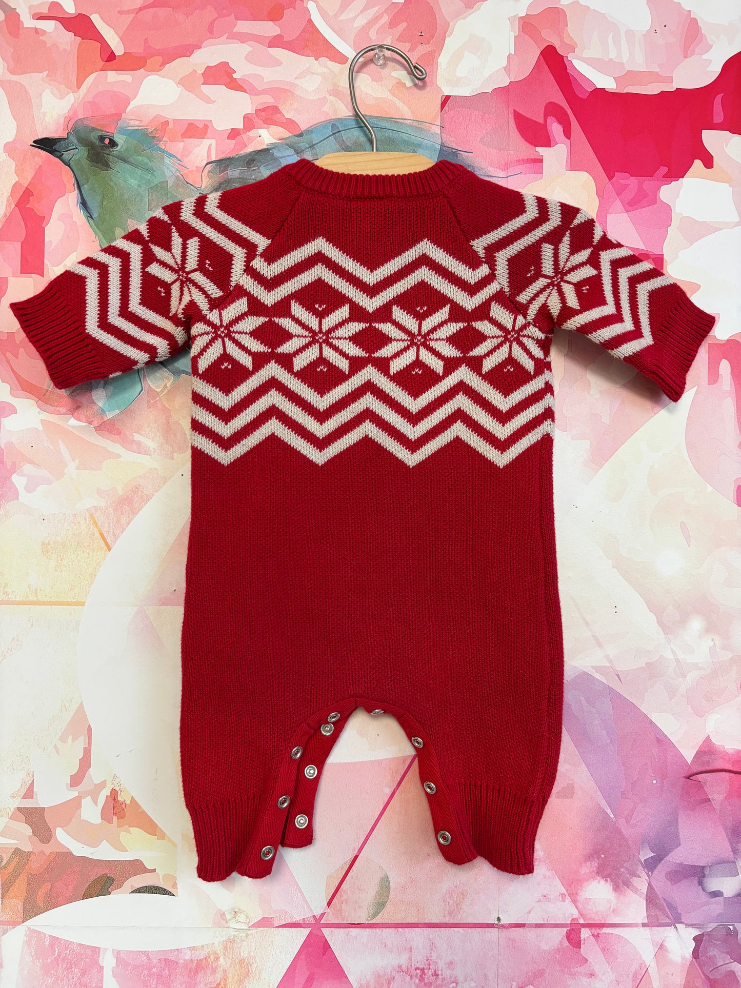 Hanna Andersson red and white knit romper. Snap closure and buttons. Size 0-3m / NB