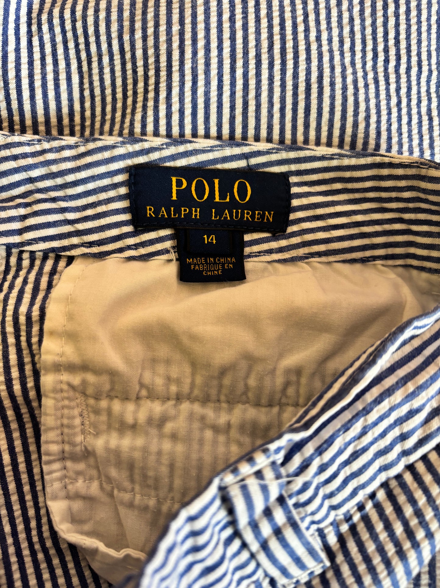 Polo Ralph Lauren Blue & White Stripe Seersucker Shorts. Size 14T.