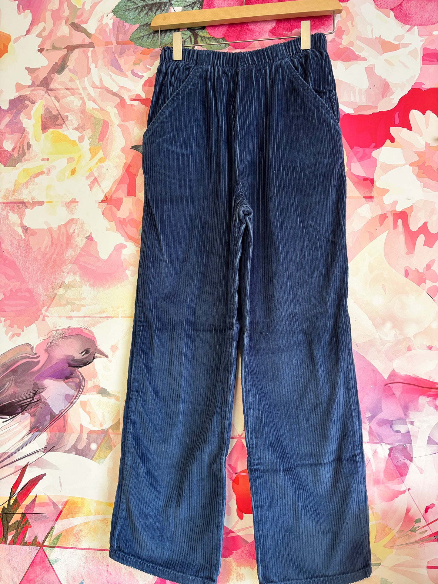 Flapdoodles navy blue corduroy wide leg pants with elastic waistband. Size 14