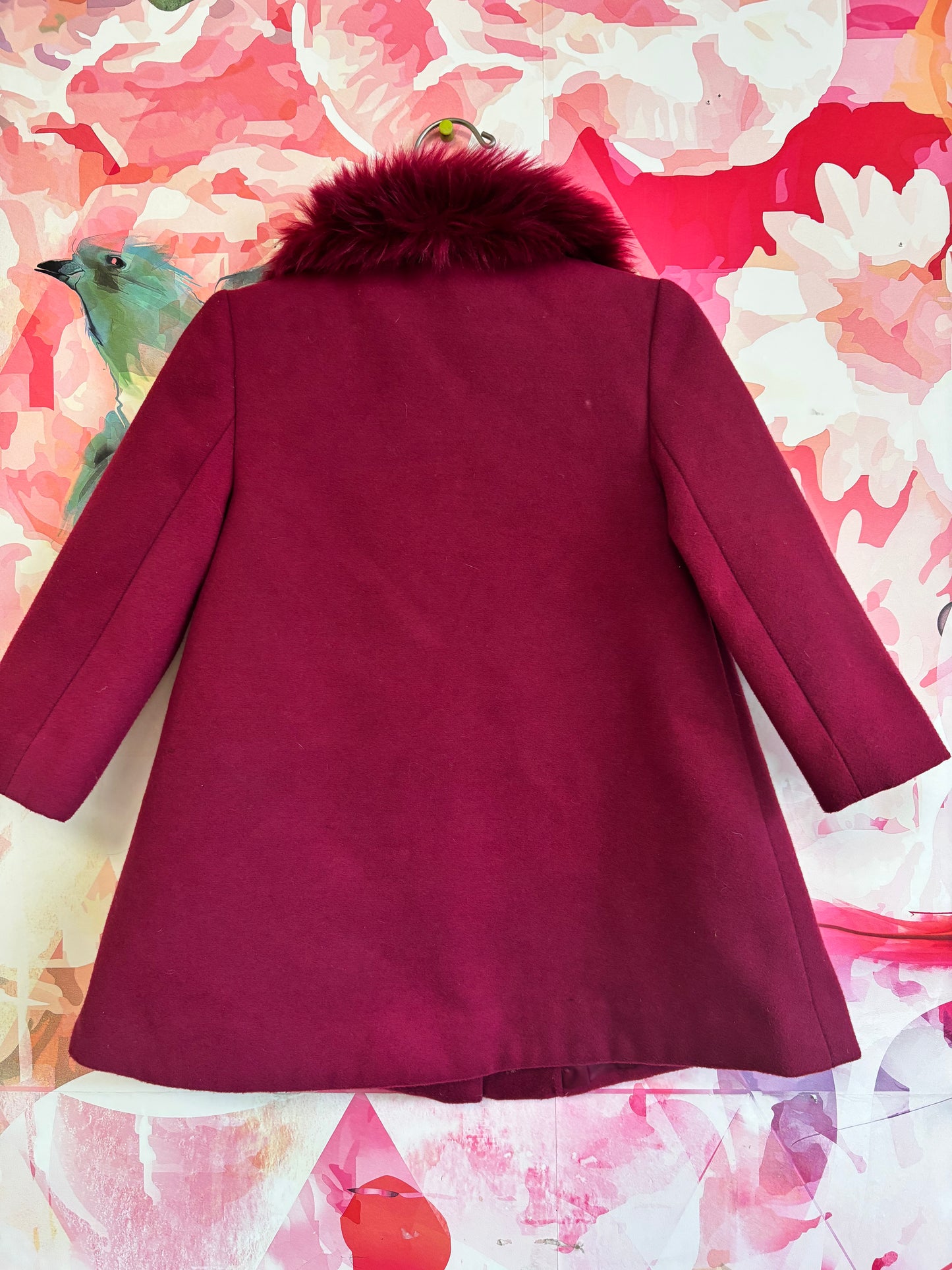 Janie & Jack burgundy coat with faux fur collar and gold buttons. Size 2T
