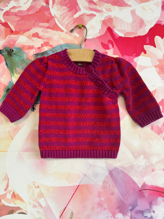Tea Collection purple & red stripe sweater with diagonal shoulder buttons. Size 3T.