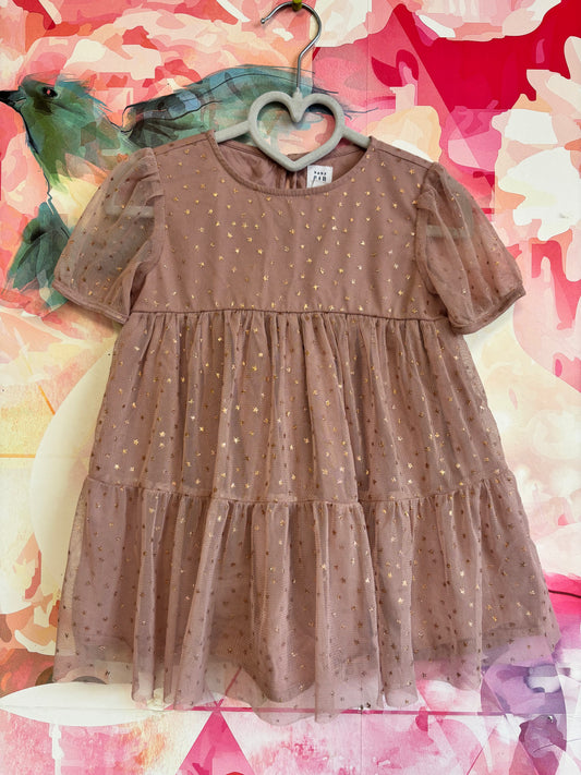 Baby Gap pink tulle short sleeve dress with hold stars. Size 2T.