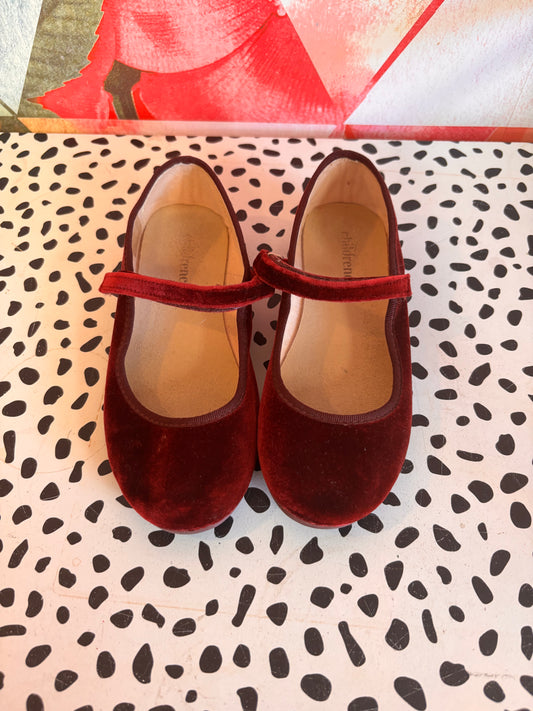 Children Chic. Mary Janes. Burgundy Velvet. Velcro straps. Size 1.5B