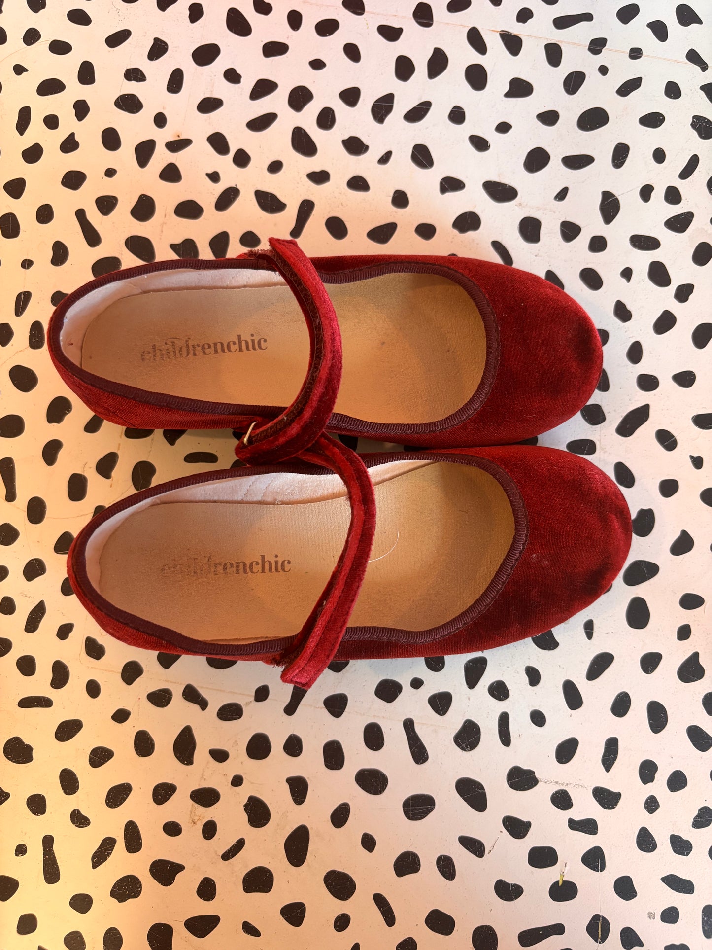 Children Chic. Mary Janes. Burgundy Velvet. Velcro straps. Size 1.5B