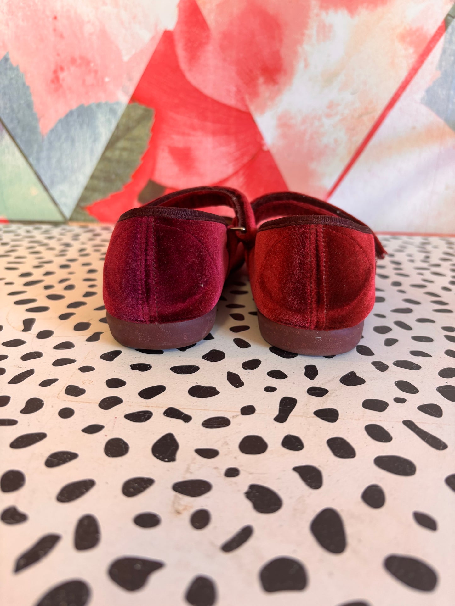 Children Chic. Mary Janes. Burgundy Velvet. Velcro straps. Size 1.5B