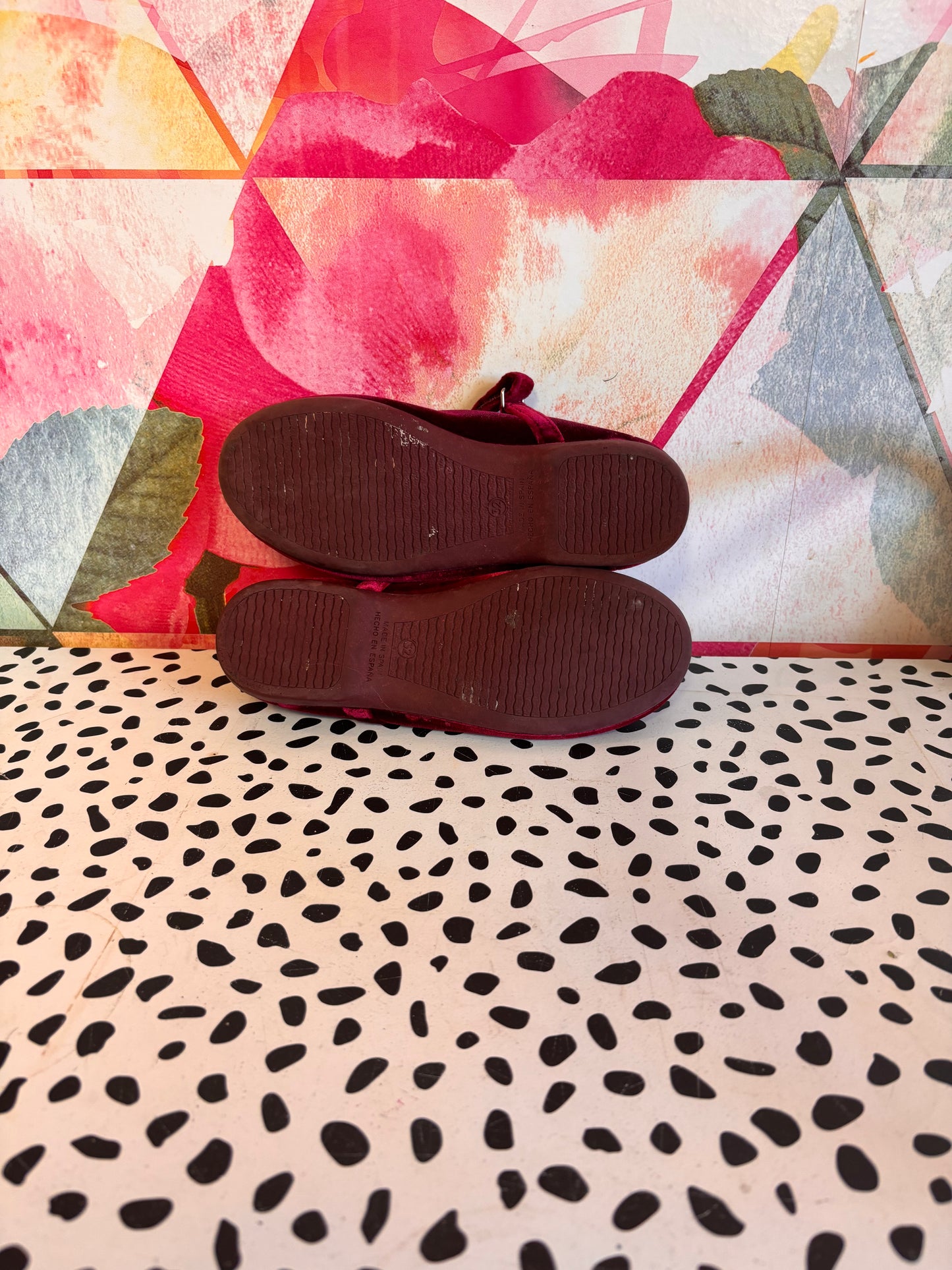 Children Chic. Mary Janes. Burgundy Velvet. Velcro straps. Size 1.5B