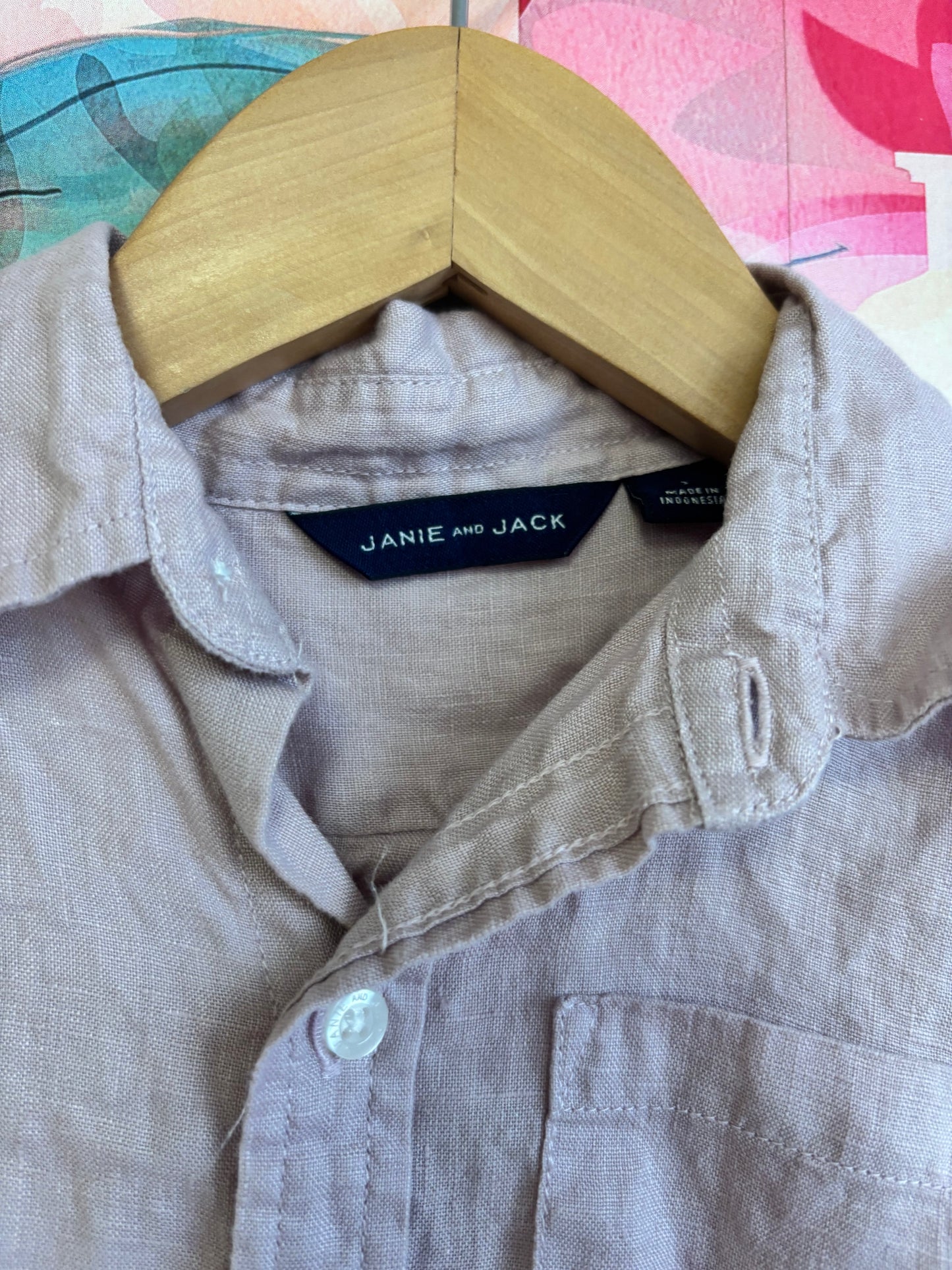 Janie & Jack pale pink linen button down shirt. Size 3T