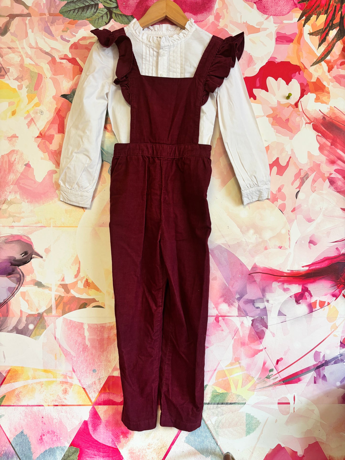 Hope & Henry White Blouse & H&M Burgundy Corduroy Overalls. Size 6T.