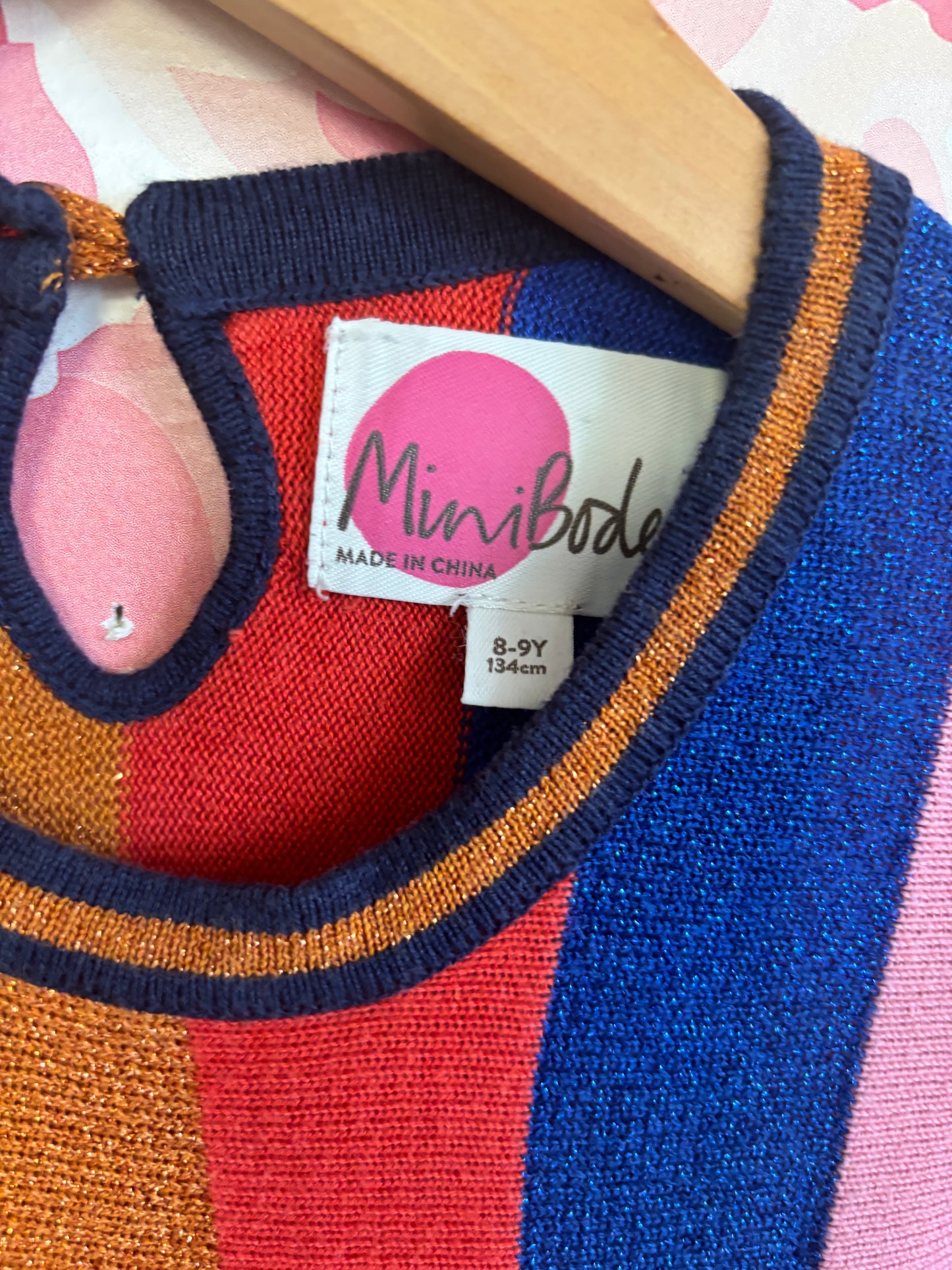 Mini Boden rainbow sparkle stripe knit dress. Size 8/9