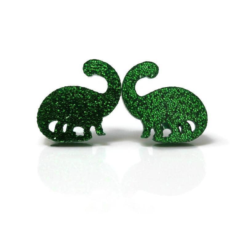 Dinosaur Earrings, Plastic Post or Invisible Clip On, 14mm