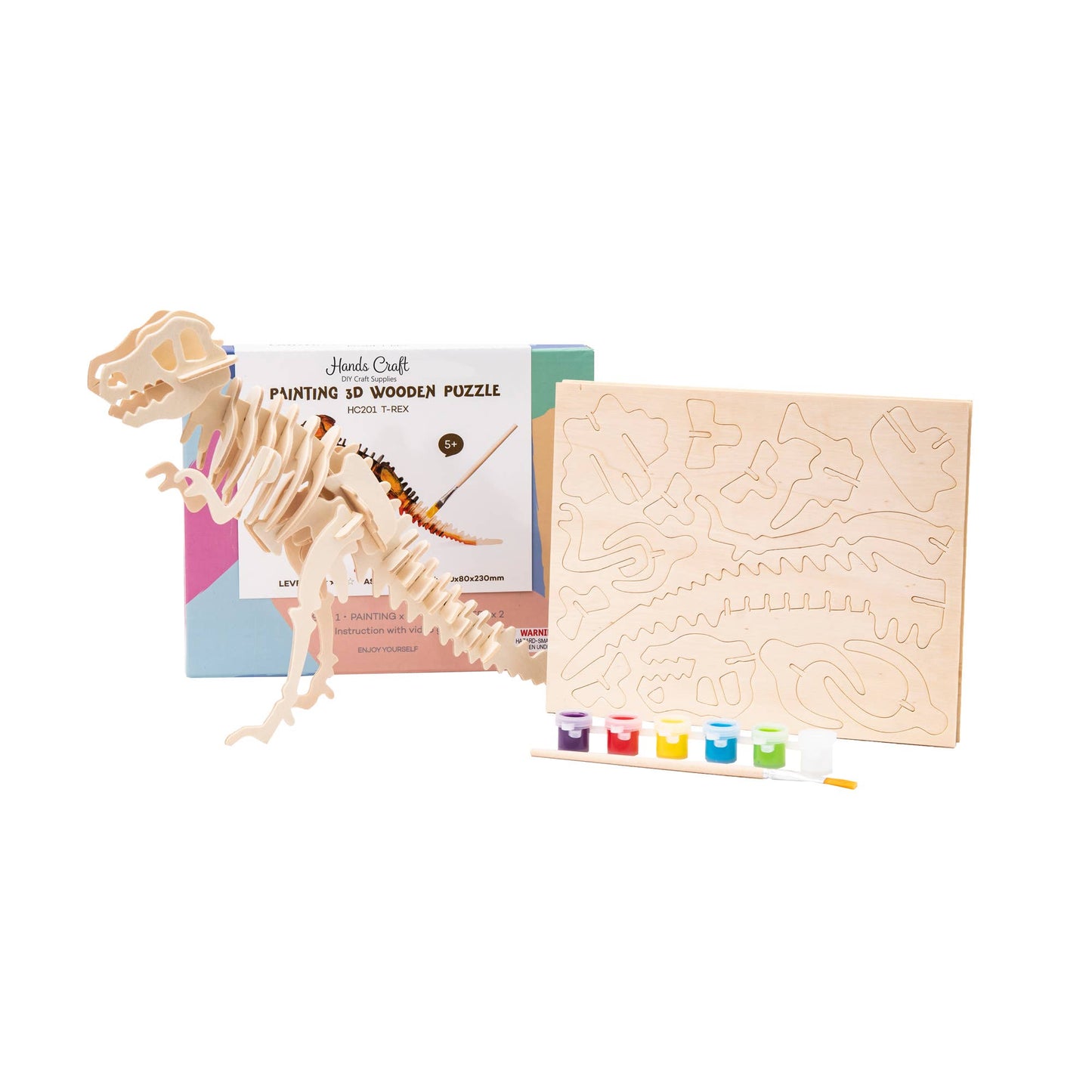 3D Wooden Puzzle Paint Kit: T-Rex BTPuzzle