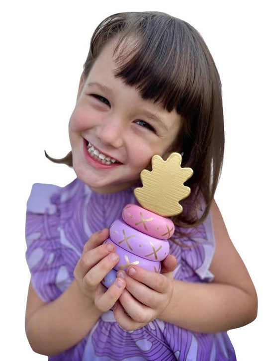 Keiki Kaukau - Pink Pineapple Wooden Stacking Toy TTPuzzle