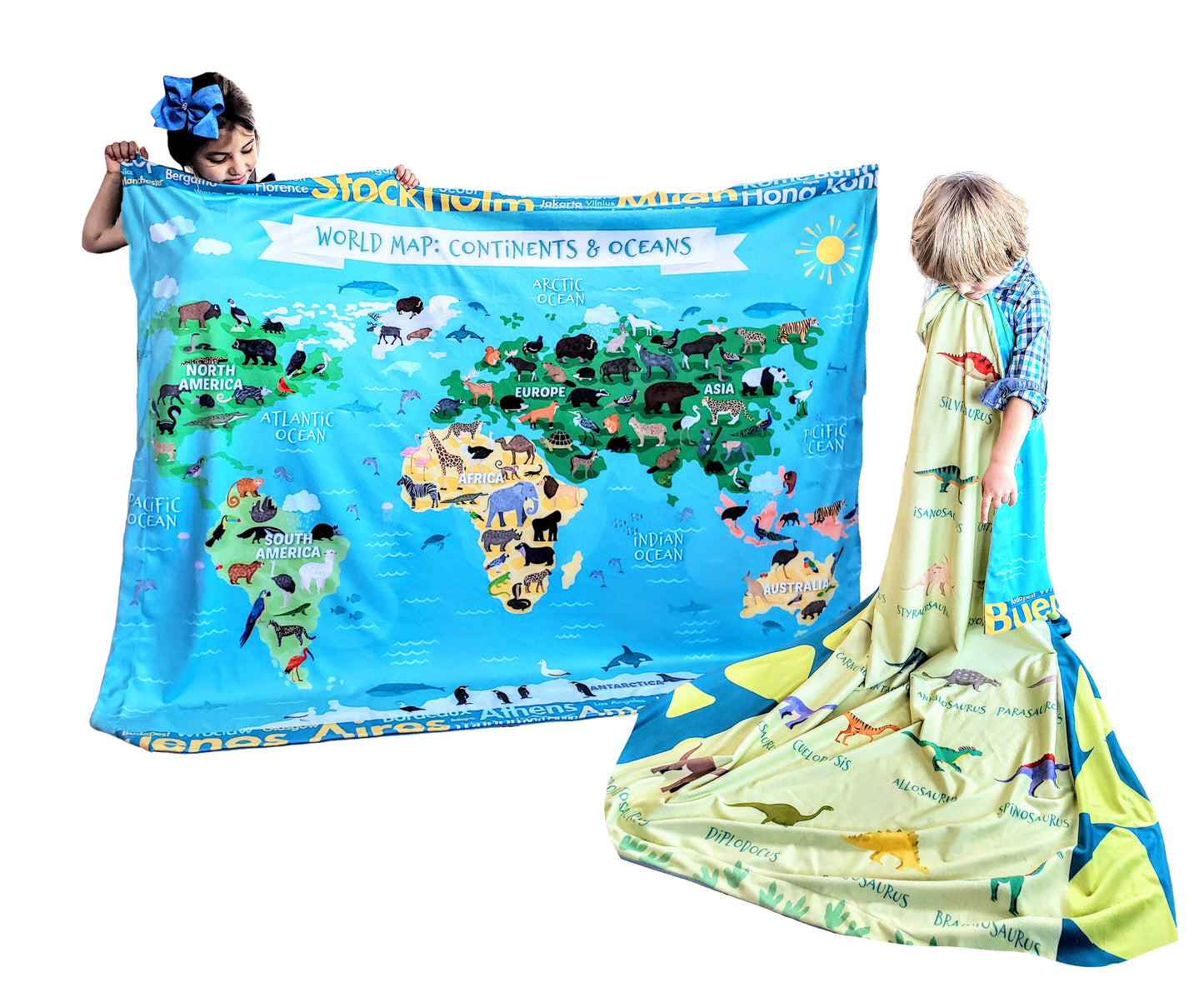 Dino World Map Learning Blanket