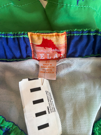 Tommy Bahama green swim trunks with blue palm trees. Size 3T