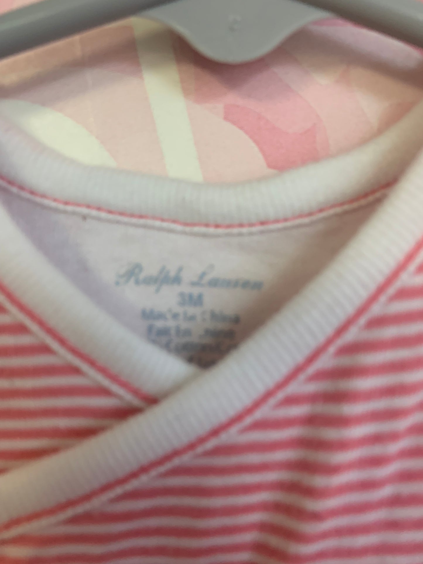 Ralph Lauren pink and white stripe sleep gown open at bottom. 100% cotton. Size 3m