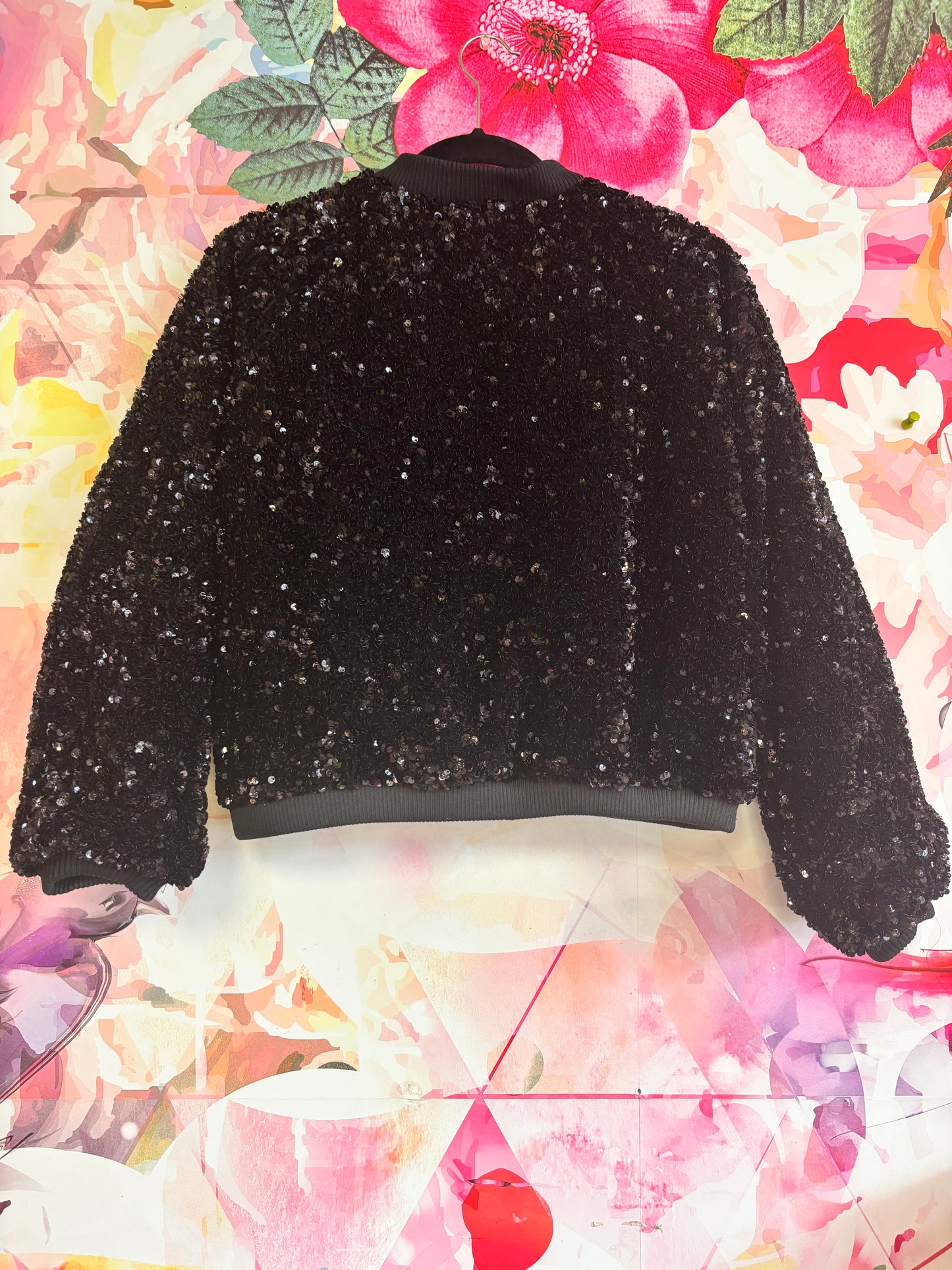 Zara black sequin bomber jacket. Size 14