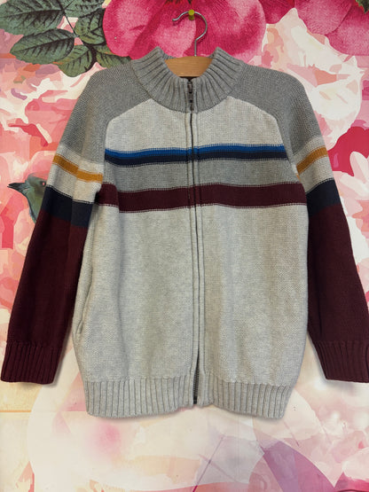 Tea Collection striped Traveler Zip Sweater in medium heather grey. Size 6/7.