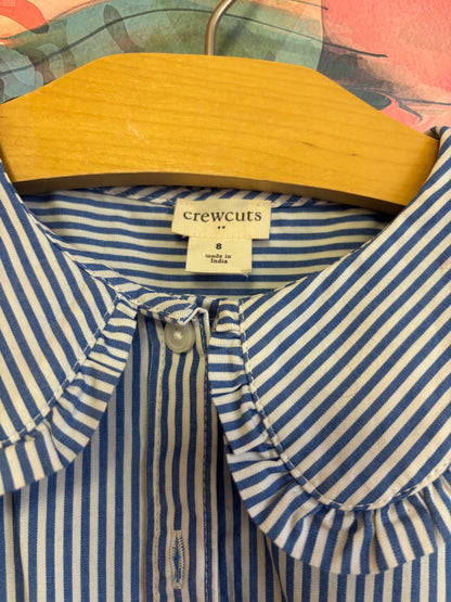 Crewcuts blue & white stripe blouse with round flutter collar. Size 8