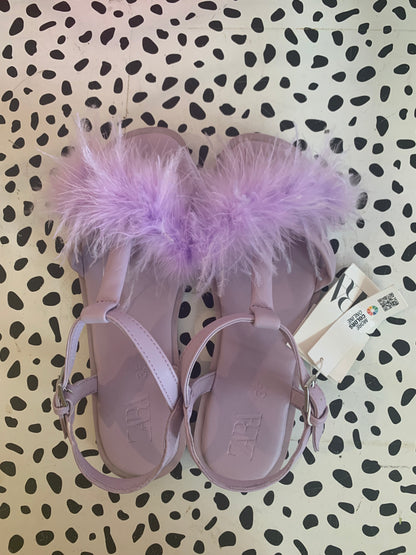 Zara light purple *new with tags* t-strap sandals with feathers. Size 3.5