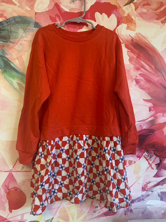 Hanna Andersson red white blue green dress. Sweatshirt too with flowery pattern on skirt. Size 6/7