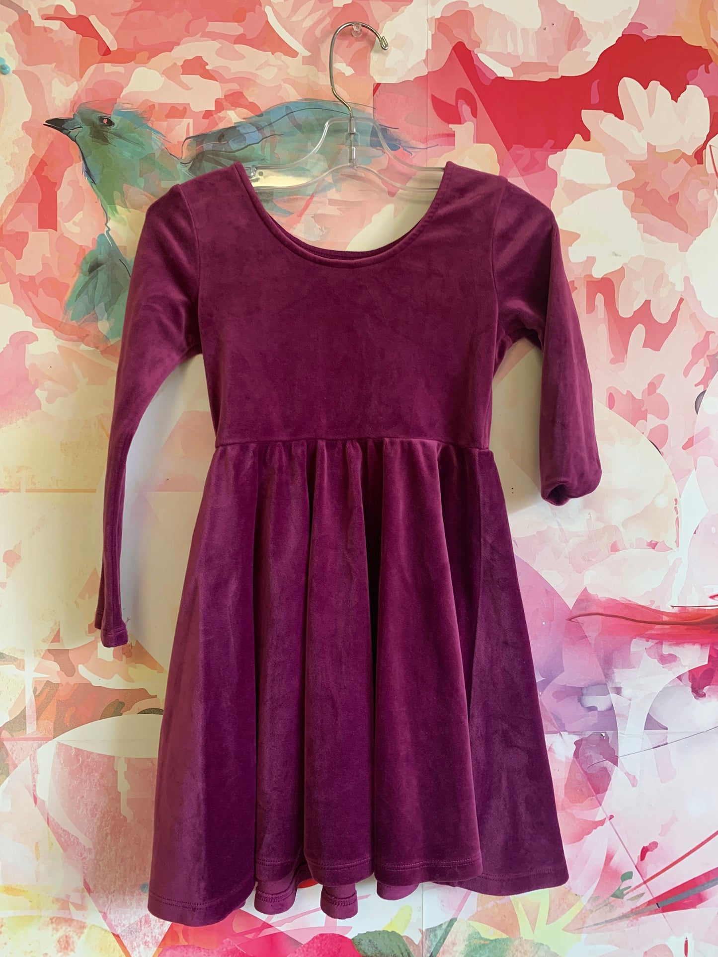 Tea Collection purple velour long sleeve scoop neck dress. Size 6