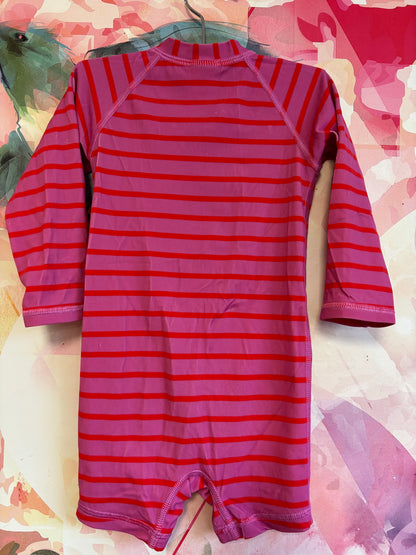 Hanna Andersson pink/red stripe long sleeve swimsuit. Size 18-24m