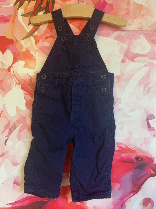 Baby Gap navy blue overalls with white/blue stripe lining. Size 3-6m