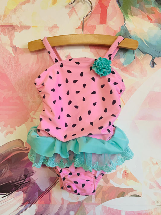 Cat & Jack pink/green watermelon swimsuit. Size 18m